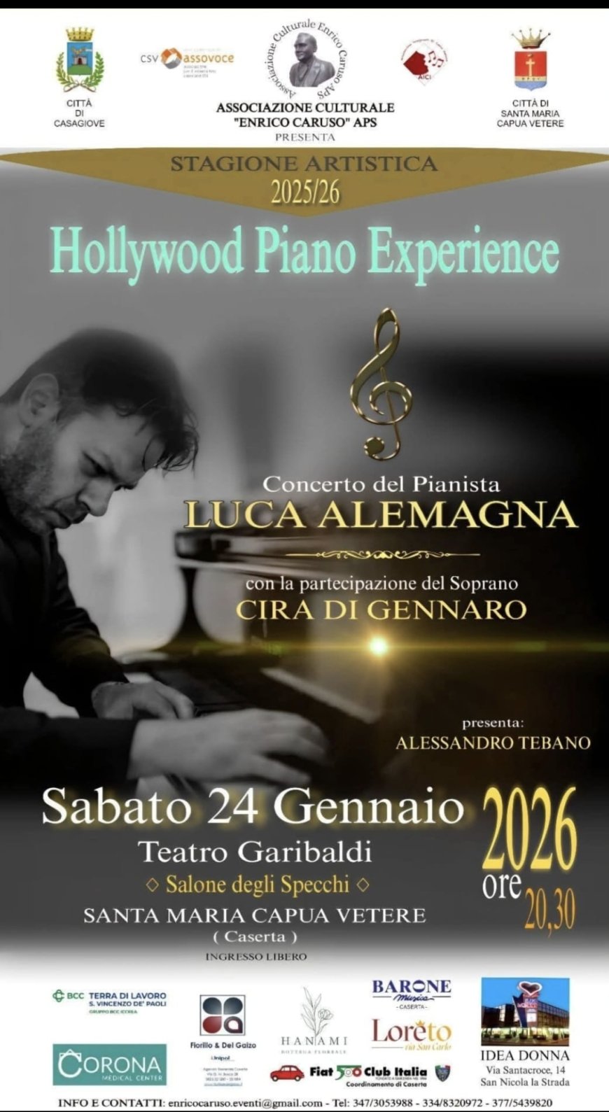 Luca Alemanna al teatro Garibaldi con "Hollywood Piano Experience"